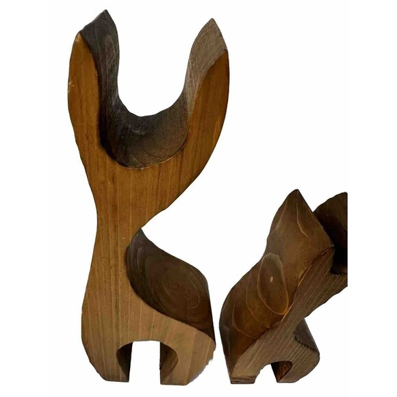 Vintage Set of 3 Hand Crafted Solid Wood Deer Reindeers - 10.5”, 7”, 4.5” Googly - Picture 7 of 9